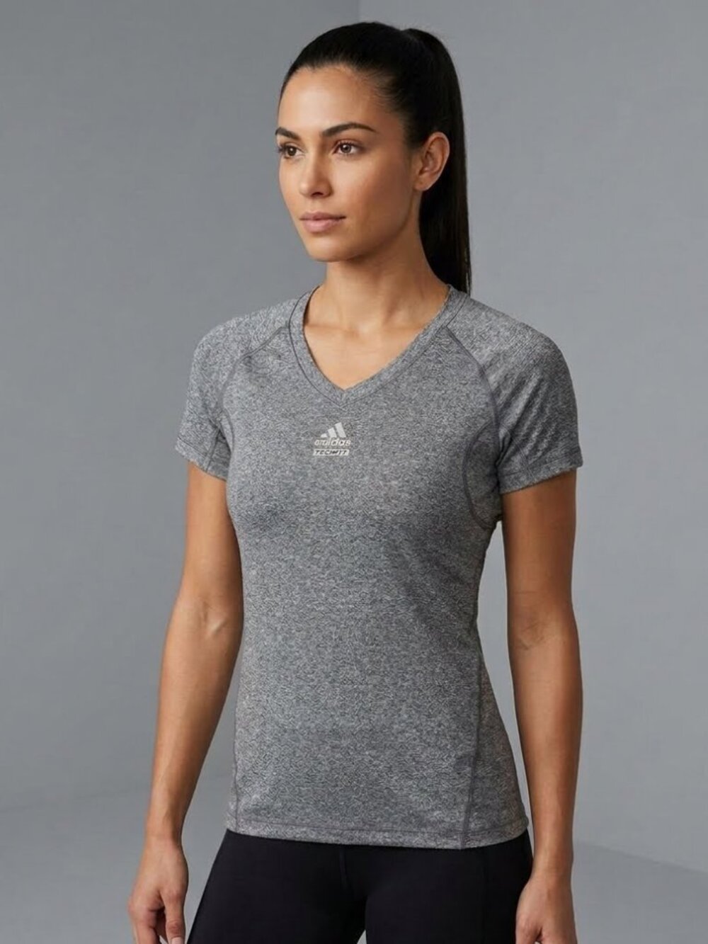 Adidas Techfit Climalite Womens Small S Gray V Neck Short Sleeve Workout Shirt